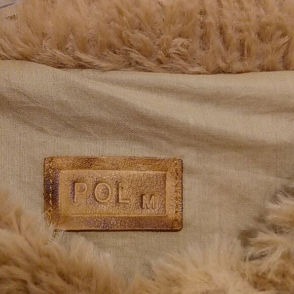 POL Teddy Sherpa Trucker Jacket M Camel Tan Faux Fur Plush Fuzzy Coat - Picture 4 of 8